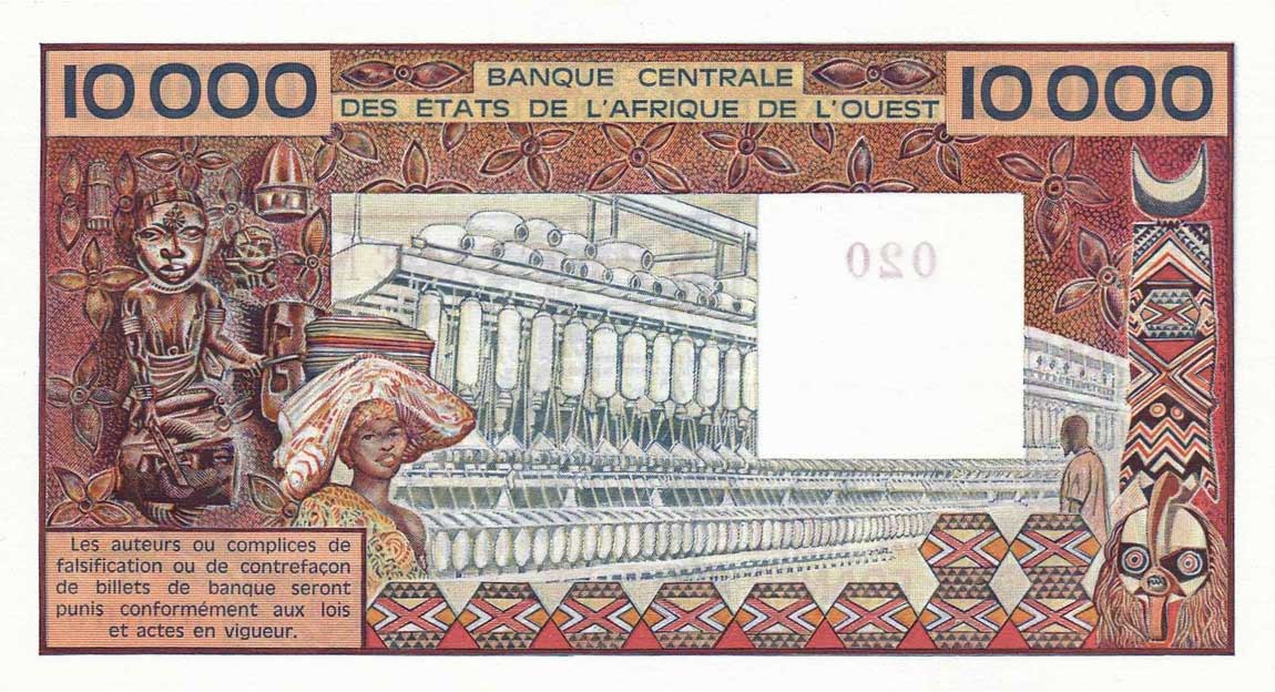 Back of West African States p209Bs: 10000 Francs from 1977