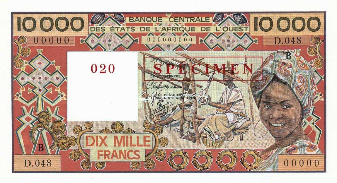 Front of West African States p209Bs: 10000 Francs from 1977