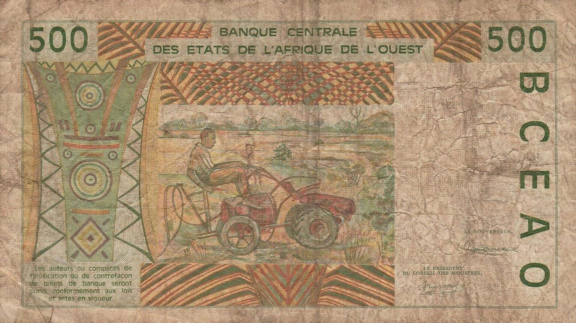 Back of West African States p210Bc: 500 Francs from 1992