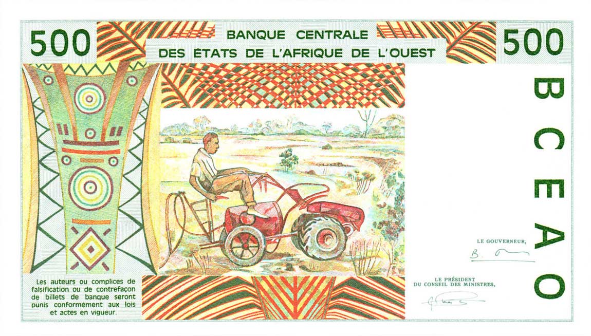 Back of West African States p210Be: 500 Francs from 1994