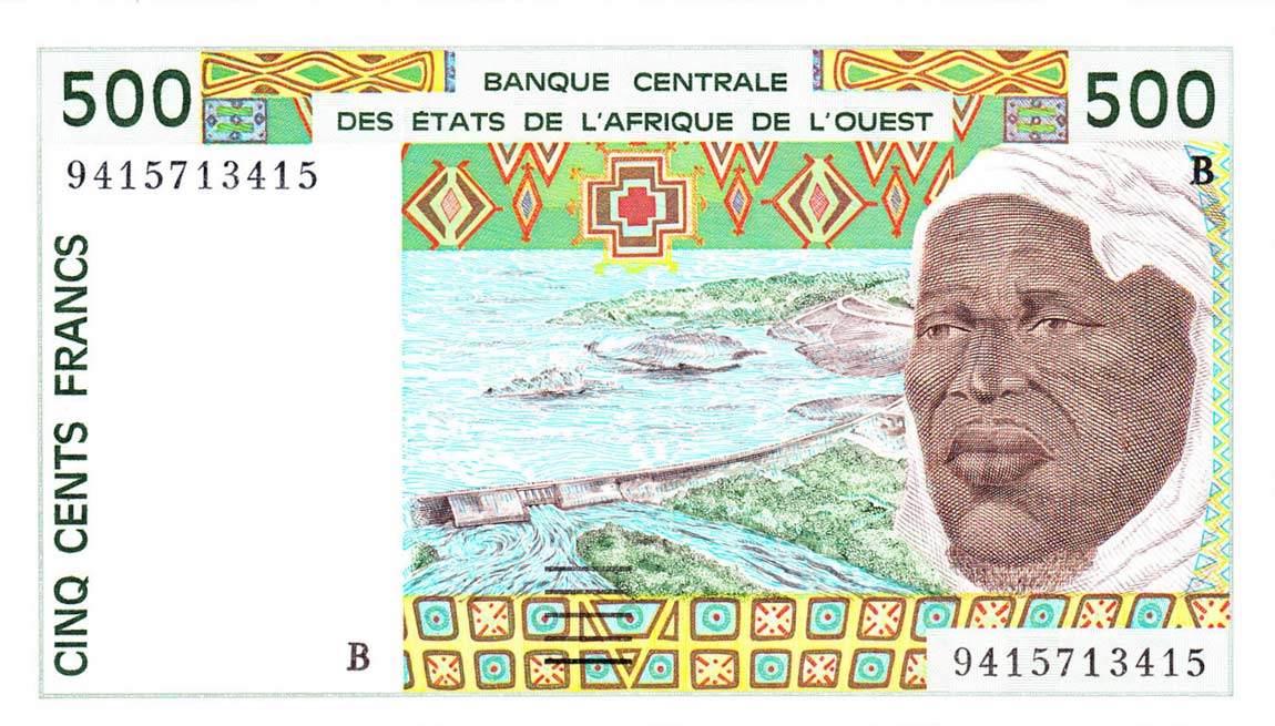 Front of West African States p210Be: 500 Francs from 1994