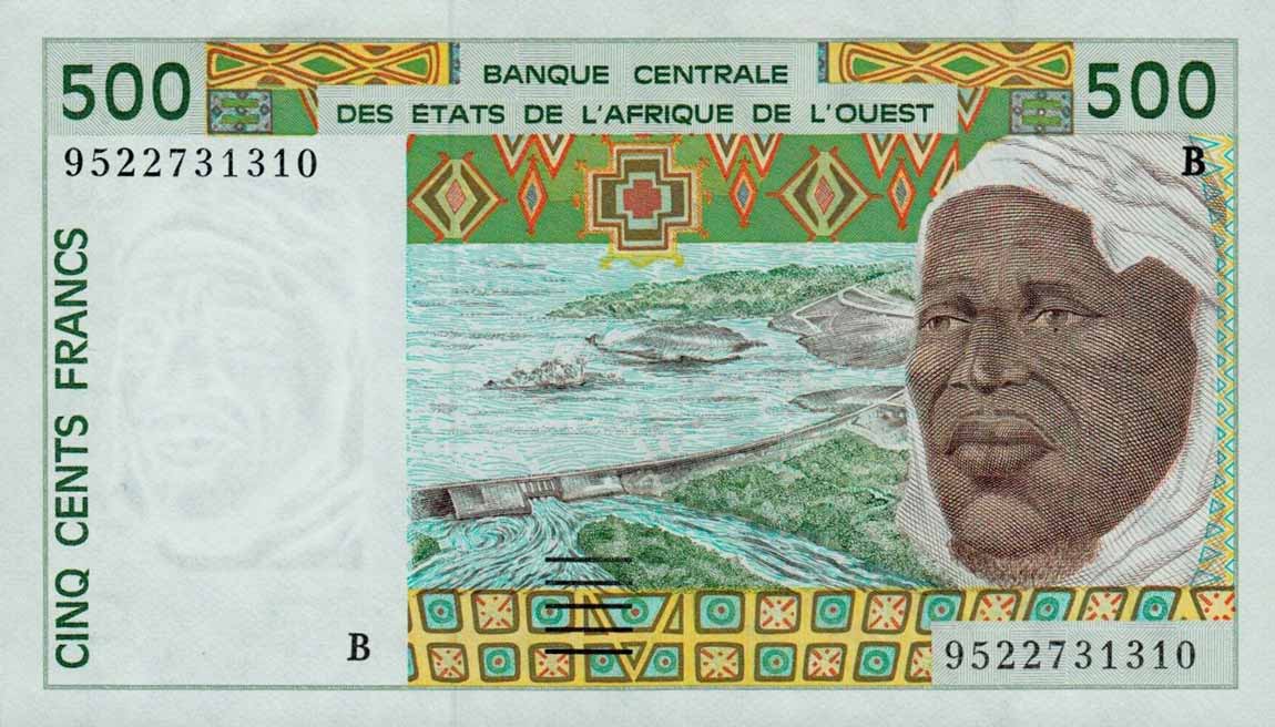 Front of West African States p210Bf: 500 Francs from 1995