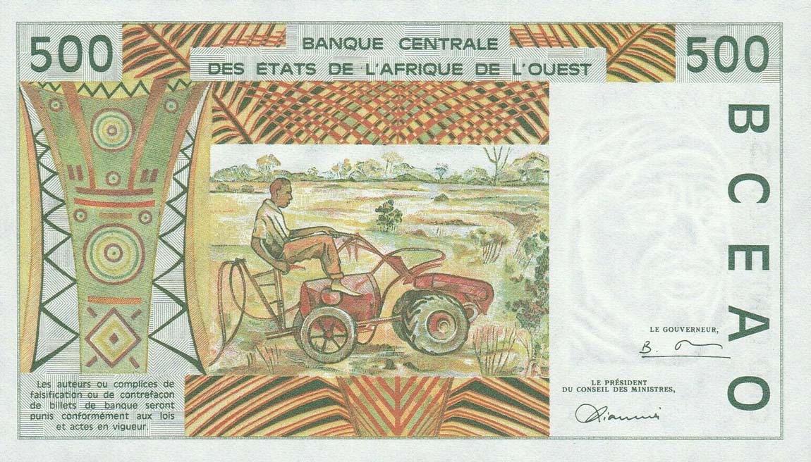 Back of West African States p210Bg: 500 Francs from 1996