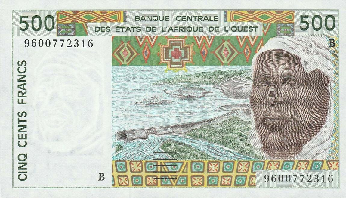 Front of West African States p210Bg: 500 Francs from 1996