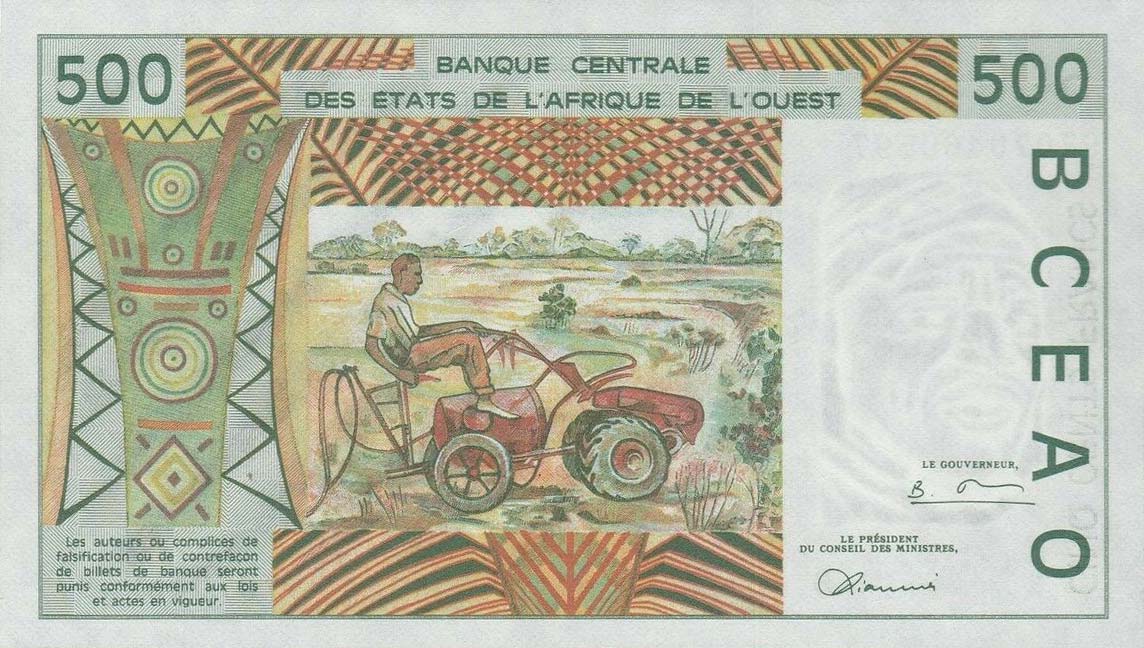 Back of West African States p210Bi: 500 Francs from 1997