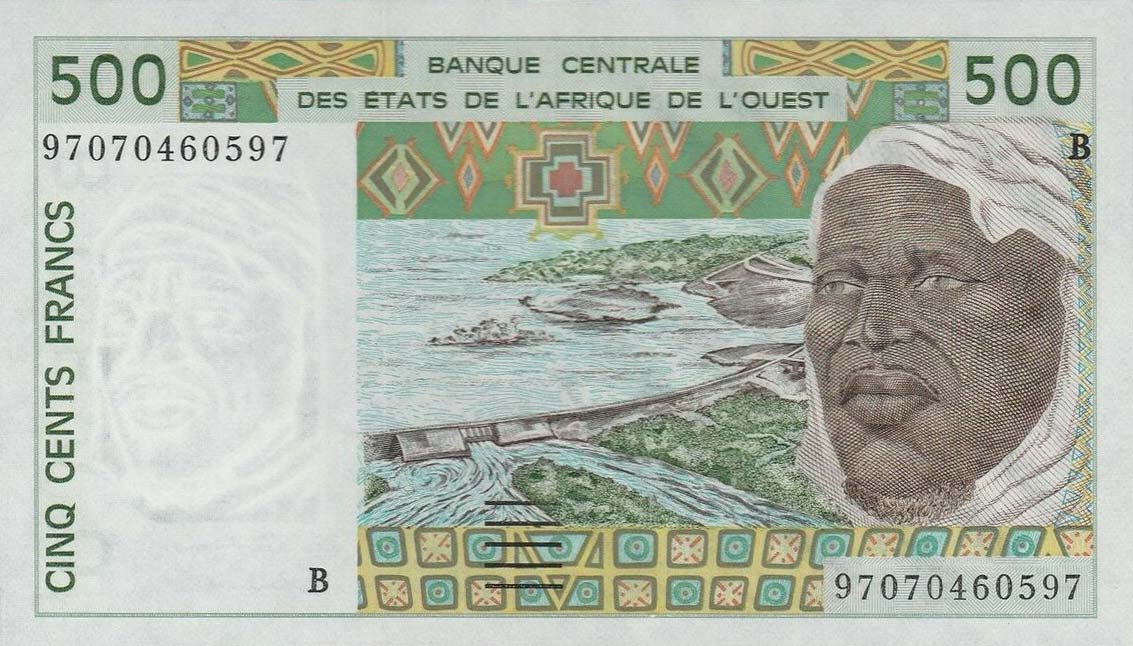 Front of West African States p210Bi: 500 Francs from 1997