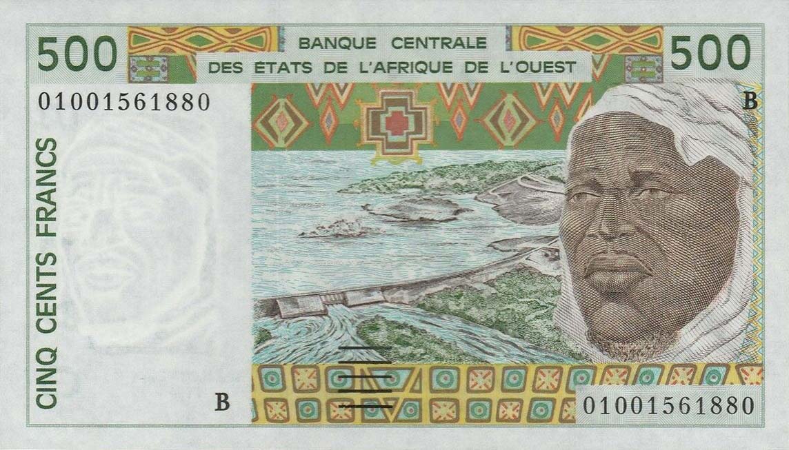 Front of West African States p210Bm: 500 Francs from 2001