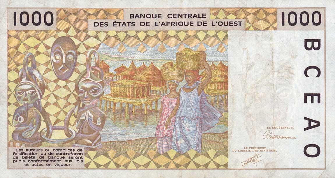 Back of West African States p211Ba: 1000 Francs from 1991