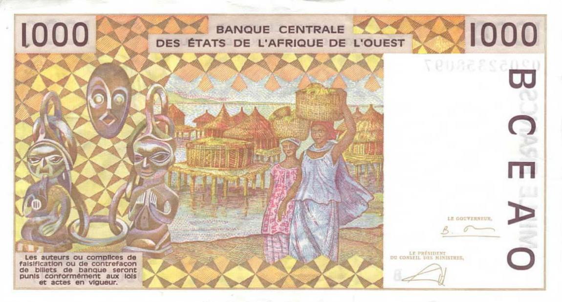 Back of West African States p211Bb: 1000 Francs from 1992