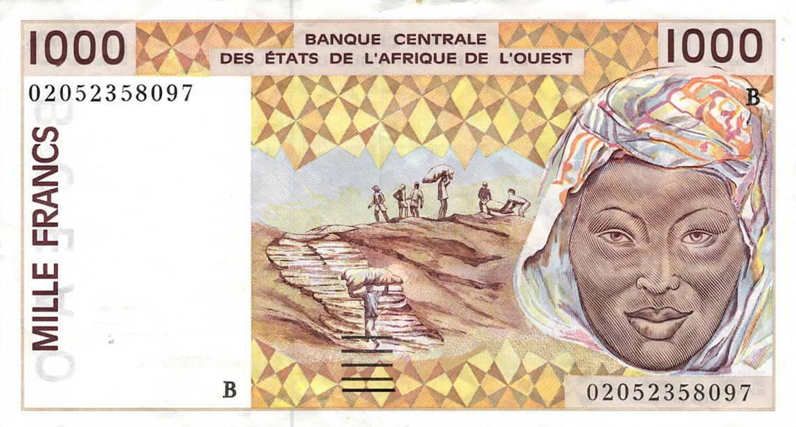 Front of West African States p211Bb: 1000 Francs from 1992