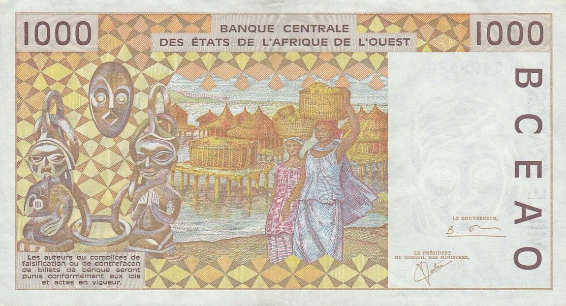 Back of West African States p211Bl: 1000 Francs from 2001