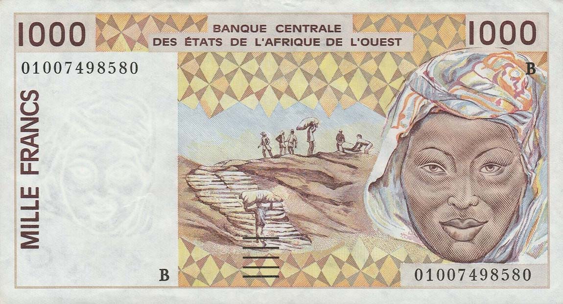 Front of West African States p211Bl: 1000 Francs from 2001