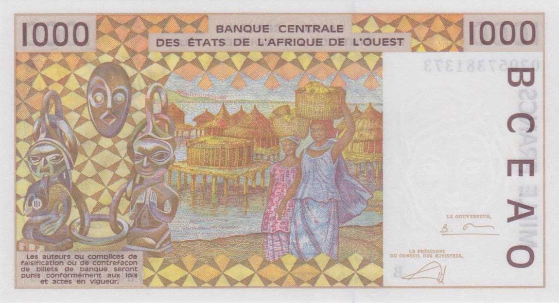 Back of West African States p211Bm: 1000 Francs from 2002