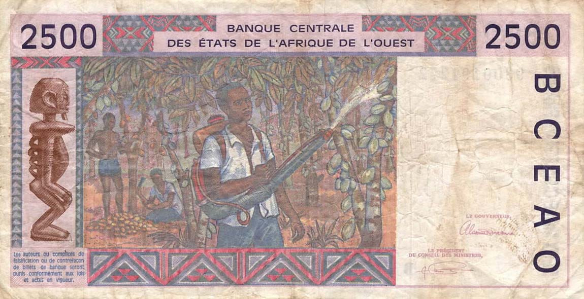 Back of West African States p212Bb: 2500 Francs from 1993