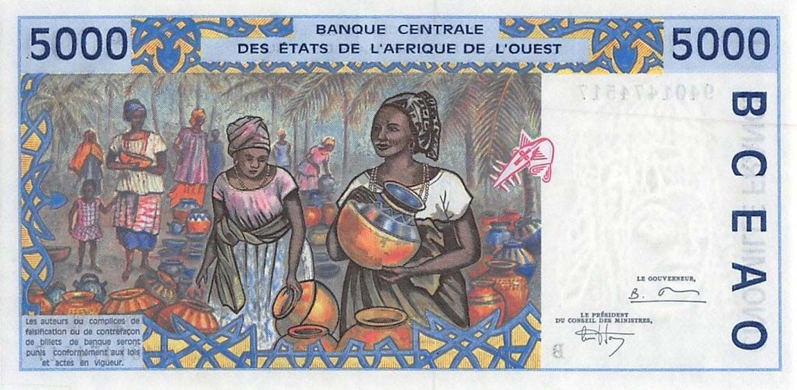 Back of West African States p213Bc: 5000 Francs from 1994