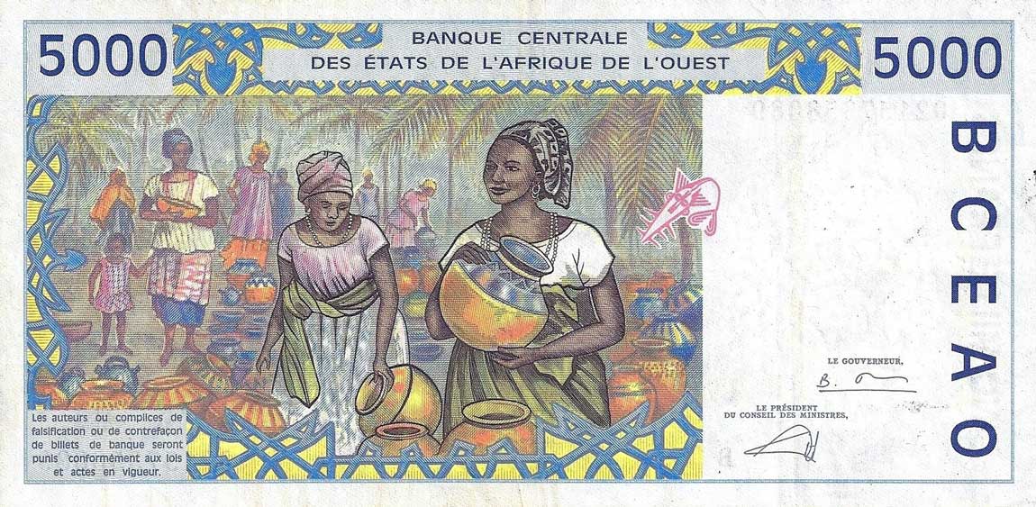 Back of West African States p213Bl: 5000 Francs from 2002