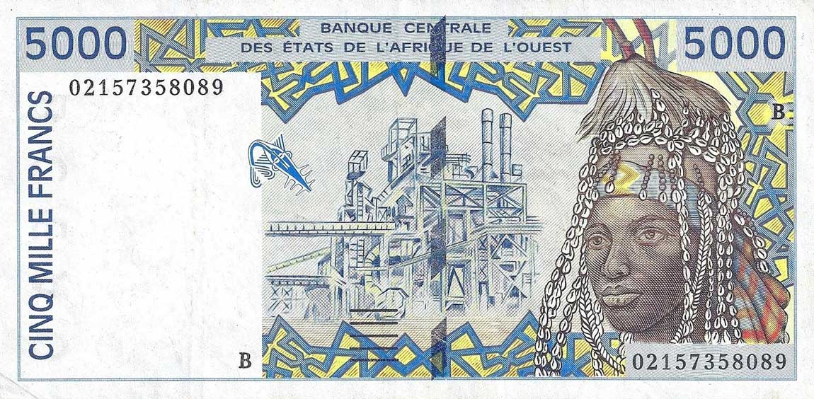 Front of West African States p213Bl: 5000 Francs from 2002
