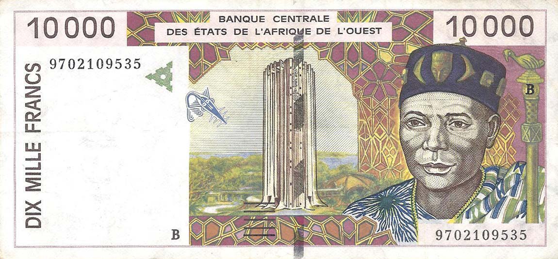 Front of West African States p214Be: 10000 Francs from 1997