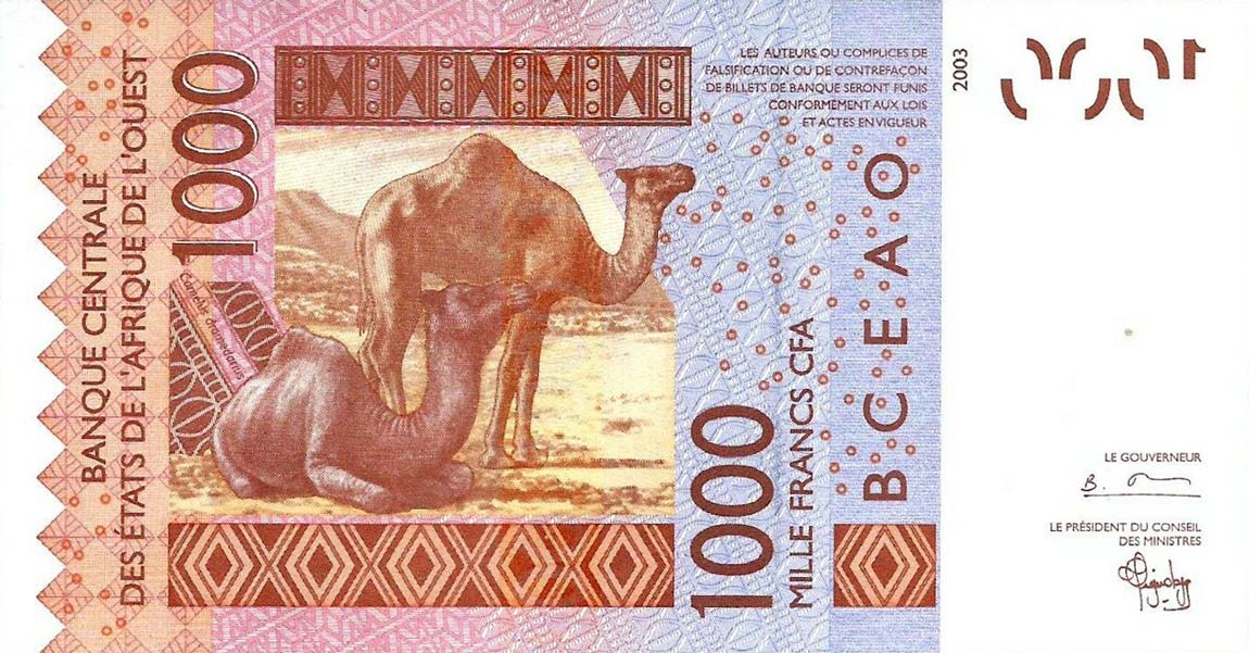 Back of West African States p215Ba: 1000 Francs from 2003