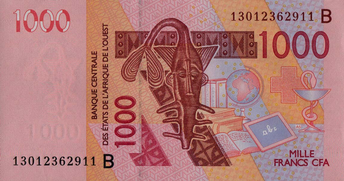 Front of West African States p215Bm: 1000 Francs from 2013