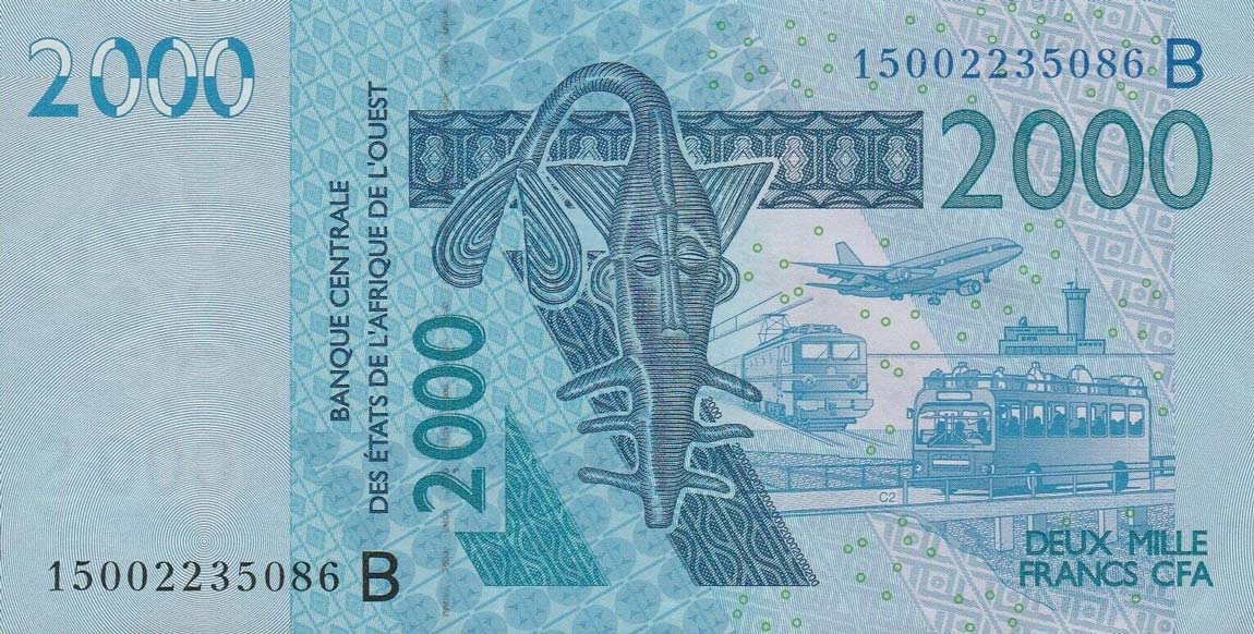 Front of West African States p216Bo: 2000 Francs from 2015