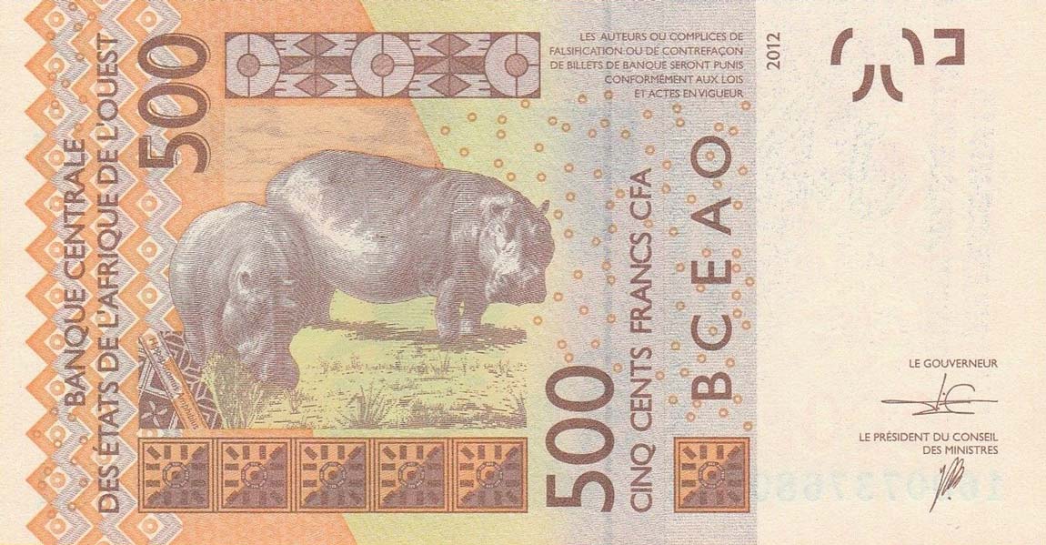 Back of West African States p219Be: 500 Francs from 2016