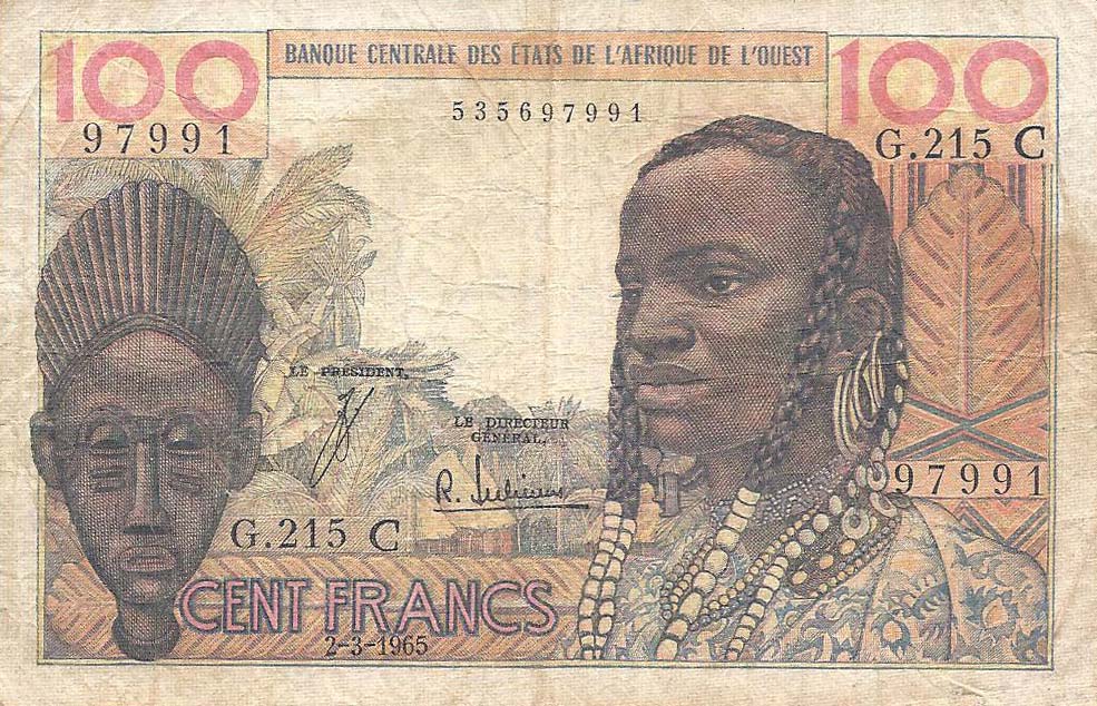 Front of West African States p301Ce: 100 Francs from 1965