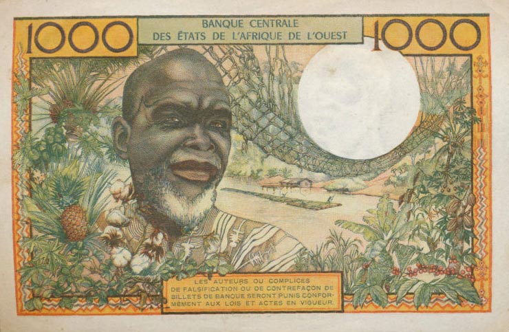 Back of West African States p303Ce: 1000 Francs from 1965