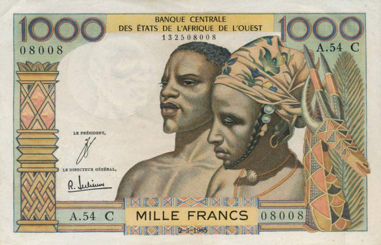 Front of West African States p303Ce: 1000 Francs from 1965