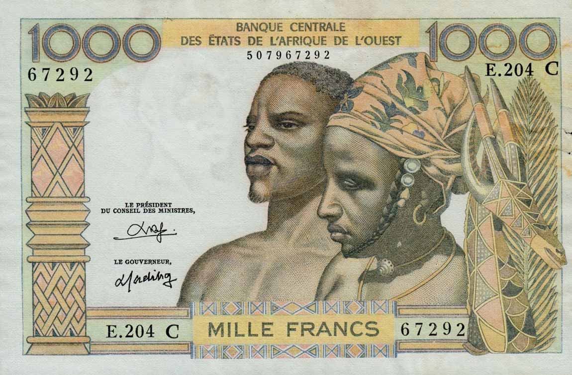 Front of West African States p303Co: 1000 Francs from 1961