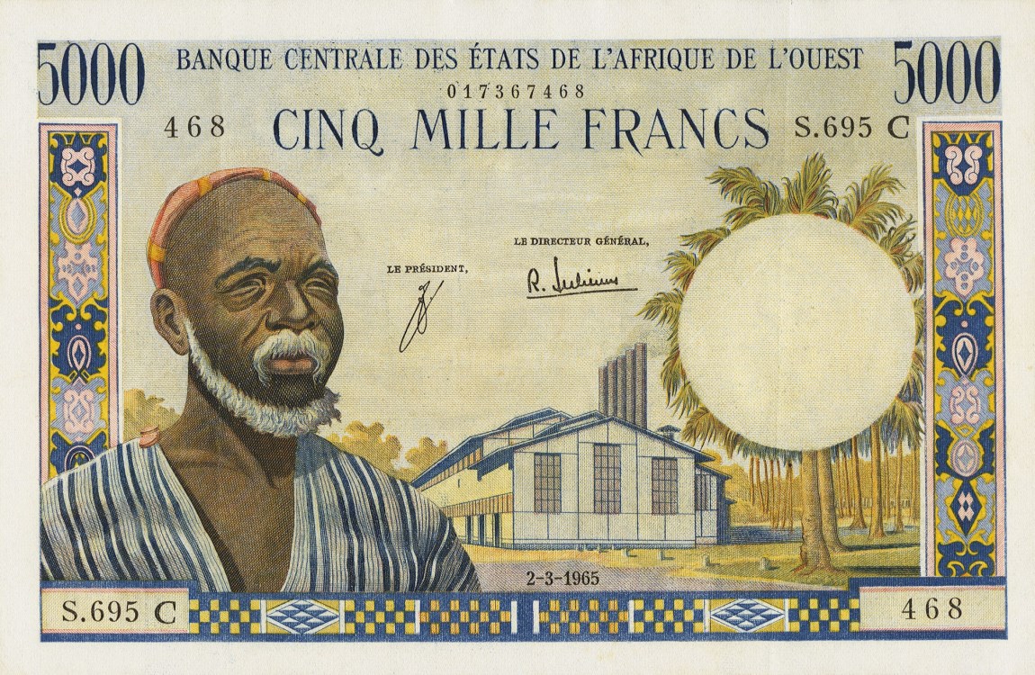 Front of West African States p304Cd: 5000 Francs from 1965