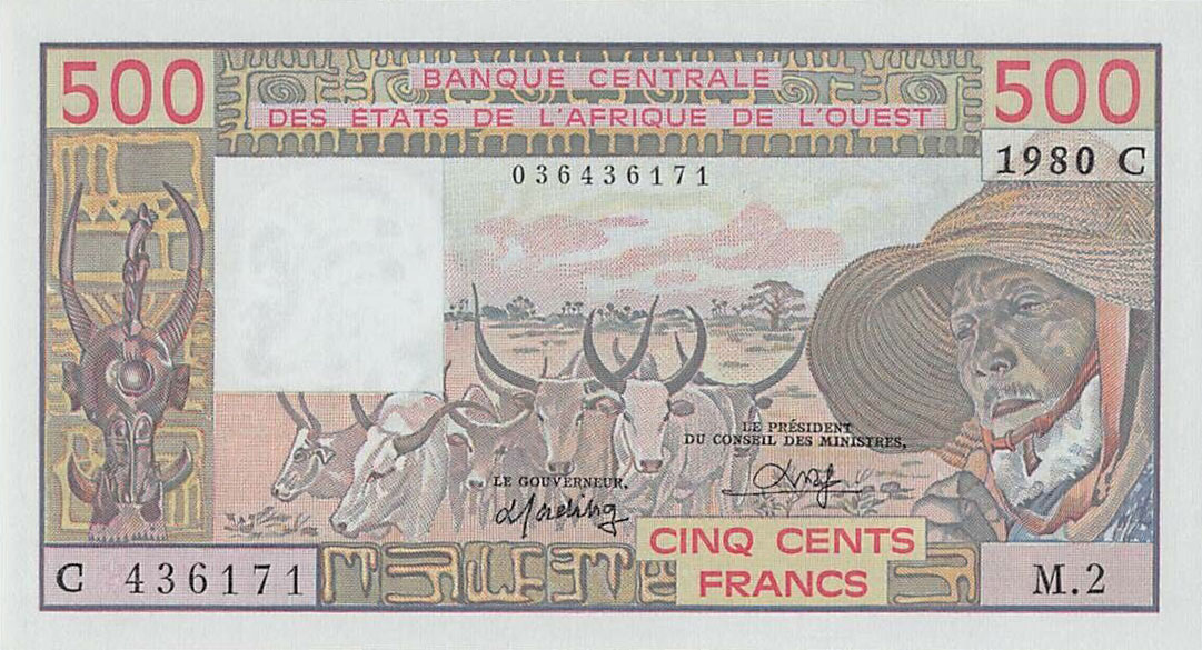 Front of West African States p305Cb: 500 Francs from 1980