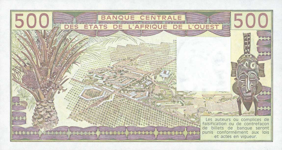 Back of West African States p306Ca: 500 Francs from 1988