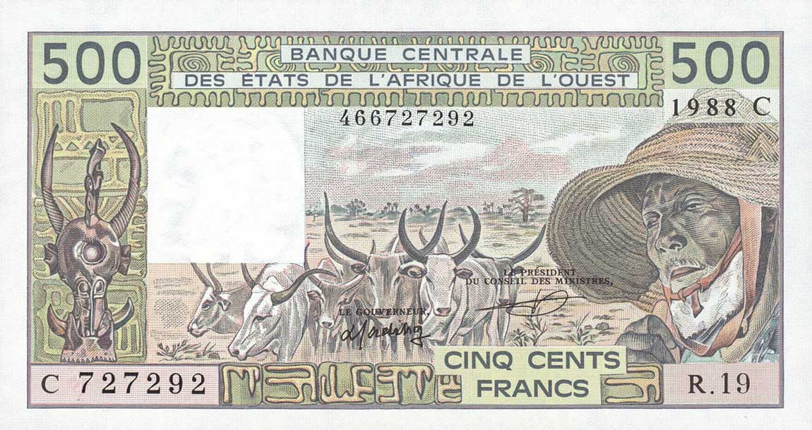 Front of West African States p306Ca: 500 Francs from 1988