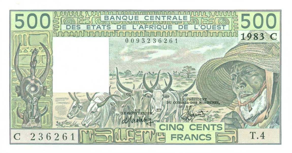 Front of West African States p306Cf: 500 Francs from 1983