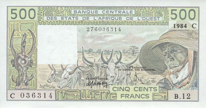 Front of West African States p306Cg: 500 Francs from 1984