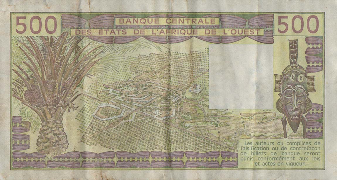 Back of West African States p306Cl: 500 Francs from 1989