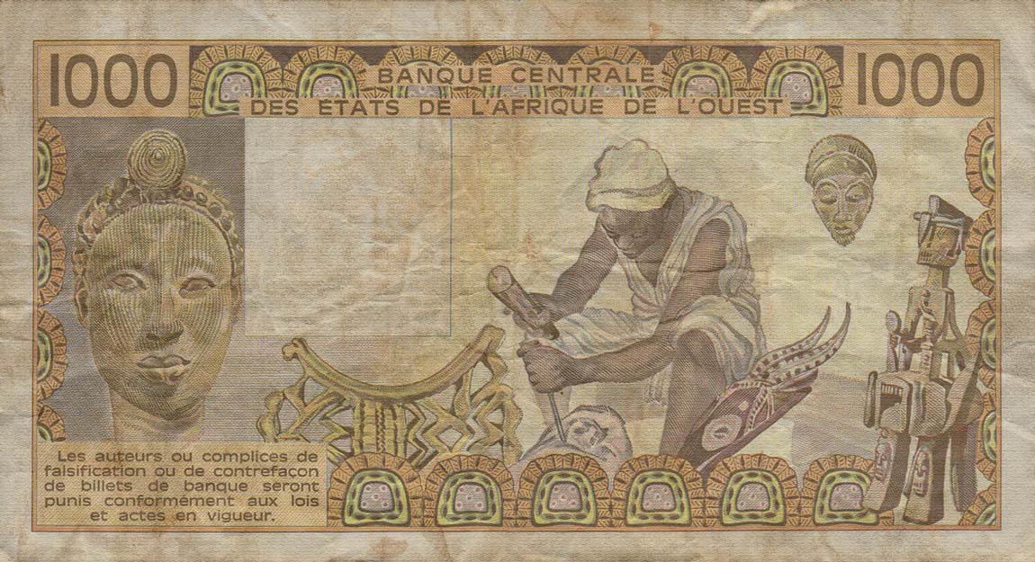 Back of West African States p307Ca: 1000 Francs from 1988