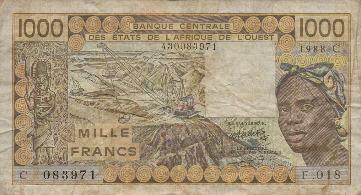 Front of West African States p307Ca: 1000 Francs from 1988