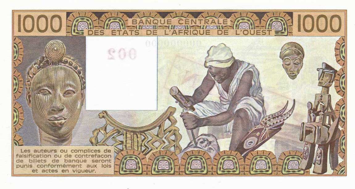 Back of West African States p307Cs: 1000 Francs from 1988