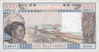p308Cr from West African States: 5000 Francs from 1992