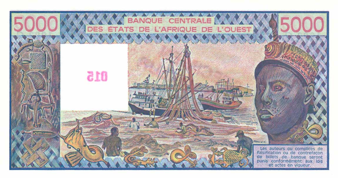 Back of West African States p308Cs: 5000 Francs from 1978