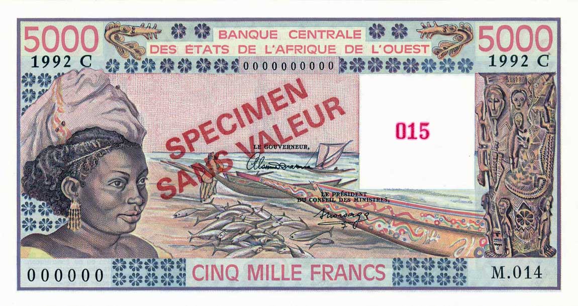 Front of West African States p308Cs: 5000 Francs from 1978