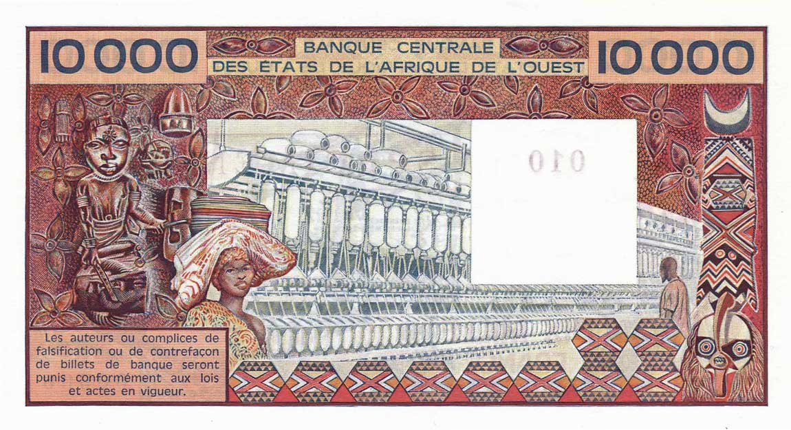 Back of West African States p309Cs: 10000 Francs from 1977