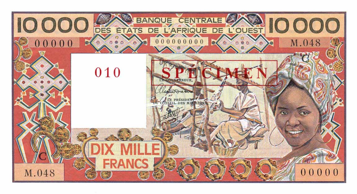 Front of West African States p309Cs: 10000 Francs from 1977