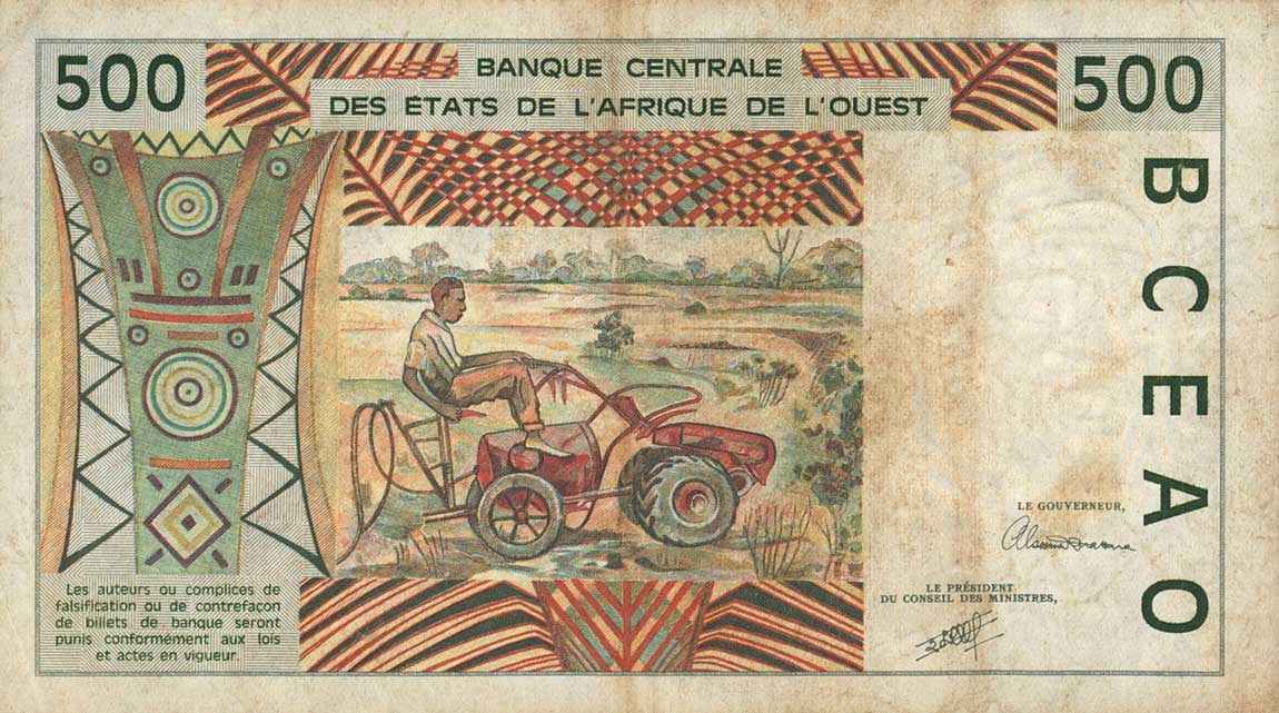 Back of West African States p310Ca: 500 Francs from 1991