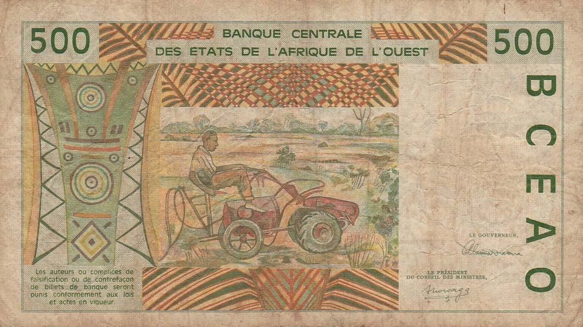 Back of West African States p310Cb: 500 Francs from 1992