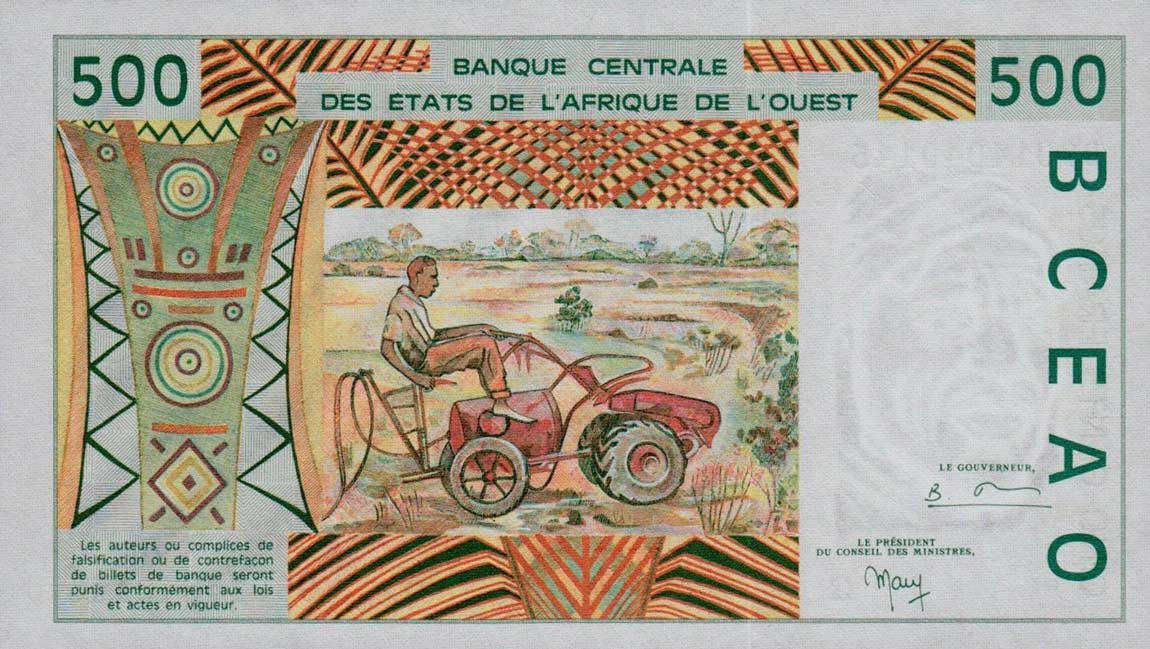 Back of West African States p310Cj: 500 Francs from 1999