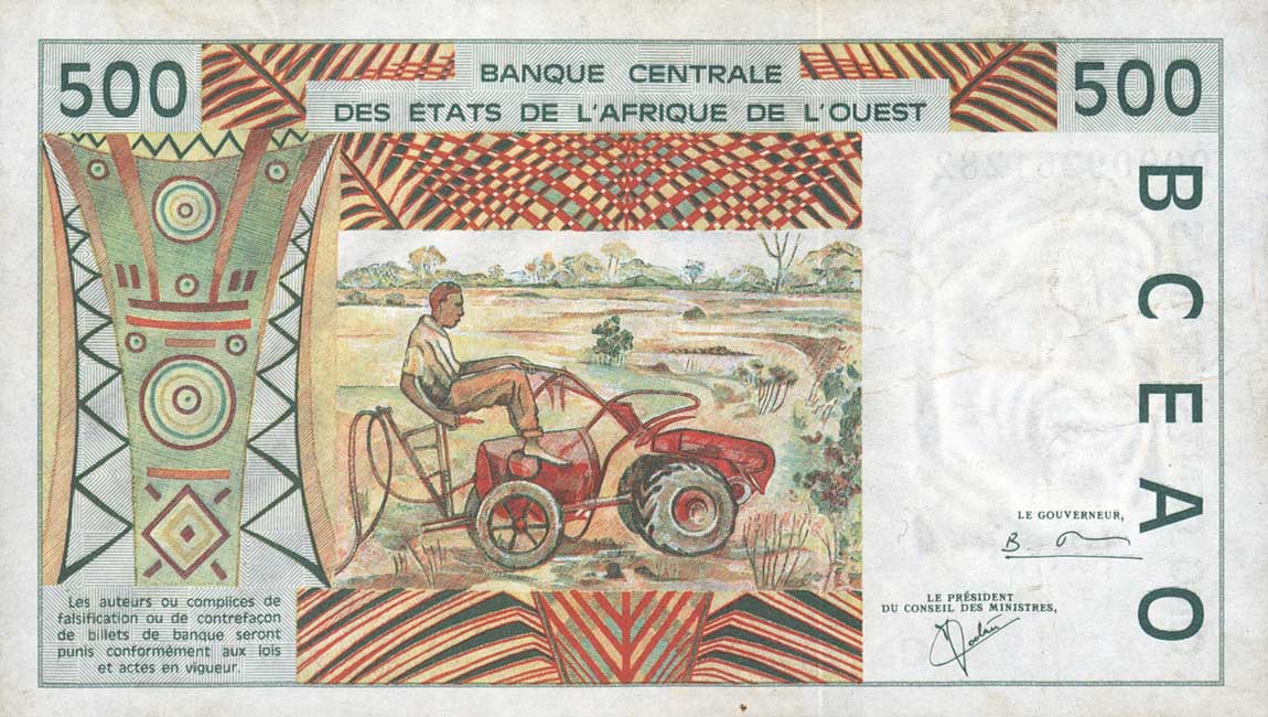 Back of West African States p310Ck: 500 Francs from 2000