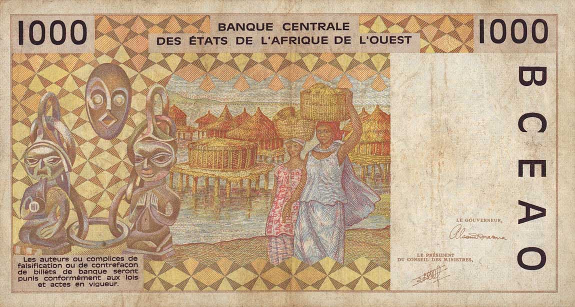 Back of West African States p311Ca: 1000 Francs from 1991